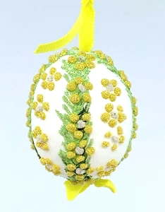 Easter Egg Ornament: Peter Priess Easter Egg; Beaded Floral Motif - Picture 1 of 11