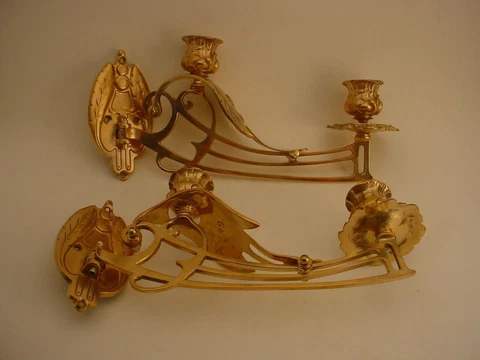 Stunning  Art Nouveau Piano Pair Sconces  Antique 1890 Cover
