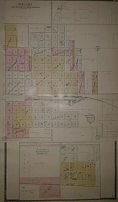 Antiguo mapa Plat 1900 ~ STUART - LINCOLN / ADAIR Twp., GUTHRIE Co., IOWA - JAMAICA Foto 1 de 3