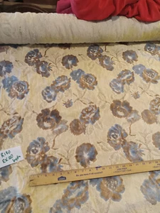 Tela de tapicería de terciopelo cortada con estampado de flores marrón azul bronceado 1 yarda R180 - Imagen 1 de 1