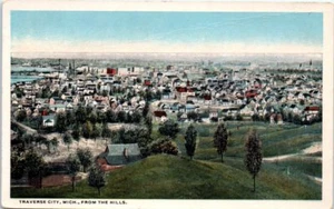 Michigan Postcard Traverse City MI From the Hills Aerial View CREASE See Scan - Picture 1 of 2