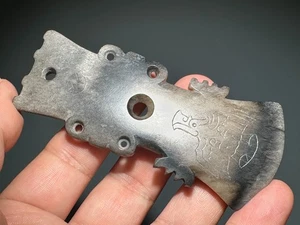 Rare Shang Dy Old Jade Carved God Bird Design "Bing Xing Qi" Pendant L 9.5 cm - Picture 1 of 24