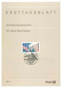 Foglio primo giorno 1997 - 50 anni di Piano Marshall - timbro speciale Bonn - Foto 1 di 1