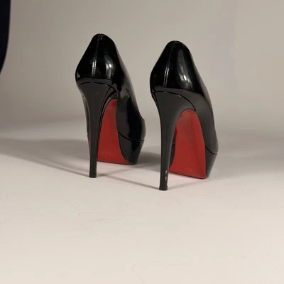 Christian Louboutin Bianca 140 Negro Patente Plataforma Bombas Parte Inferior Roja 37.5 Foto 1 de 4