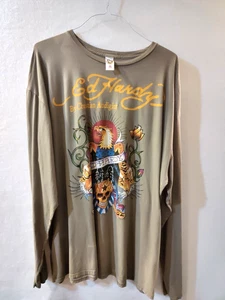 3X Ed Hardy Long Sleeve Shirt by Artist Christian Audigier Eagle & Tiger Olive - Picture 1 of 22