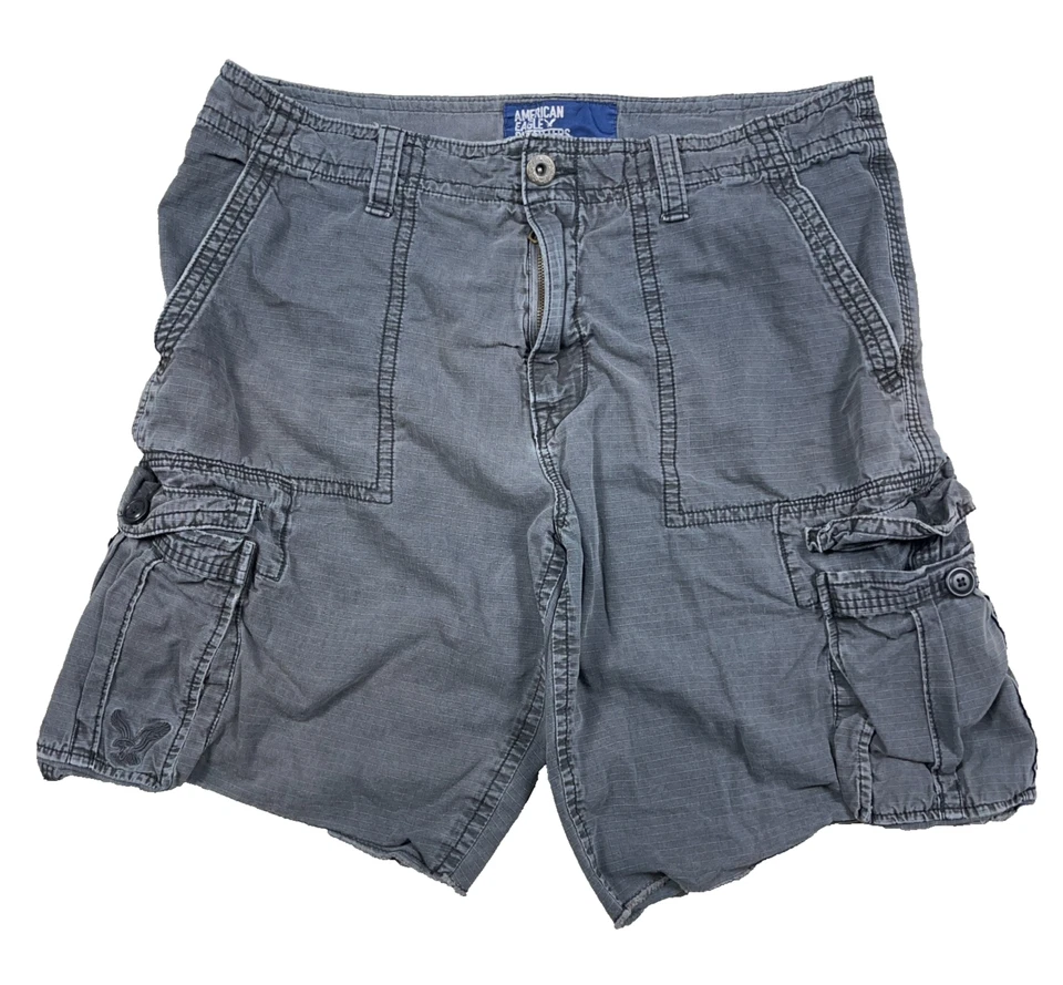 Vintage Y2K American Eagle Cargo Shorts Men 38 Gray Rip Stop Baggy 2000s Skate - Image 1 of 4