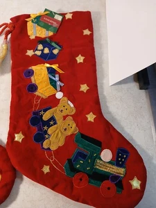 Medias de Navidad Osos con Borla de Tren Sombrero 17 5" X 10" Nuevo con Etiquetas Navidad - Imagen 1 de 8