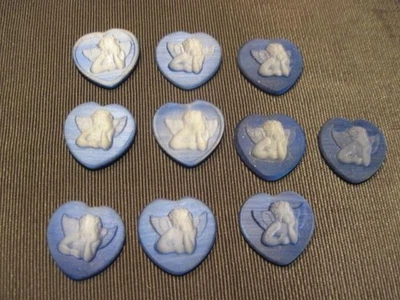 Camafeo de vidrio de colección Rafael querubín azul y blanco en forma de corazón 3 piezas 20 mm Foto 1 de 2