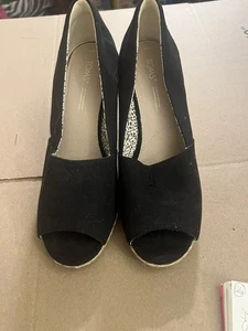 Toms Michelle Größe 8 schwarz Espadrille Keilabsatz zehenfrei Canvas - Bild 1 von 12