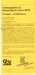 Programma Vaduz - Bellinzona 1998-99 Svizzera Liga B - Foto 1 di 1