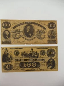 2 - 1862 $100 BANKNOTES, MISSISSIPPI & VIRGINIA, REPROS - Bild 1 von 2