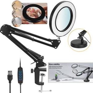 8X Desk Magnifier Light LED Lamp Magnifying Glass Reading Lamp With Base & Clamp - Picture 1 of 12
