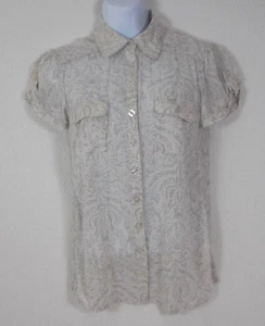 Daytrip Beige Paisley Women's Button Front Casual Blouse Size Medium - Picture 1 of 4