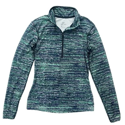 Pullover deportivo Nike Pro Dri-Fit para mujer talla mediana púrpura verde estático media cremallera Foto 1 de 4