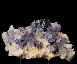 Clear Purple Cube Fluorite & Bournonit Quartz Crysal Cluster Mineral Specimen - Picture 1 of 9