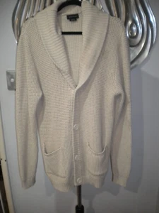 COTTON ON GARMENTS SIZE XL UNISEX ROLL NECK TAUPE CHUNKY COTTON CARDIGAN AS NEW - Picture 1 of 3