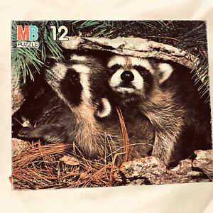 MIlton Bradley Baby Animals Raccoons Puzzle  12 Pc  Ages 3-5  15”x12 ”