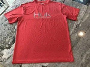 camicia uomo m huk rossa manica corta elasticizzata performance pesca - Foto 1 di 9