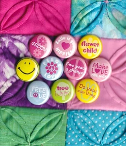 Retro Hippie Blumenkind Paket - Set (10) Pinback Buttons - KOSTENLOSER VERSAND! - Bild 1 von 4