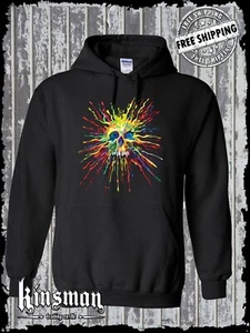 Liquid Blue Neon Splatter Skull Hoodie Sweatshirt - Bild 1 von 1