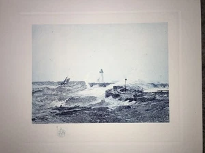 Faro grabado aguatinta Eugene Berthelon en clima tormentoso - Imagen 1 de 11