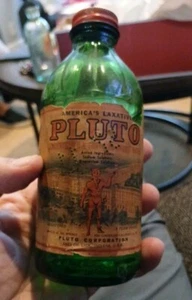 Rare Vintage PLUTO WATER Glass Bottle PAPER LABEL with Cap AMERICA'S LAXATIVE - Picture 1 of 3