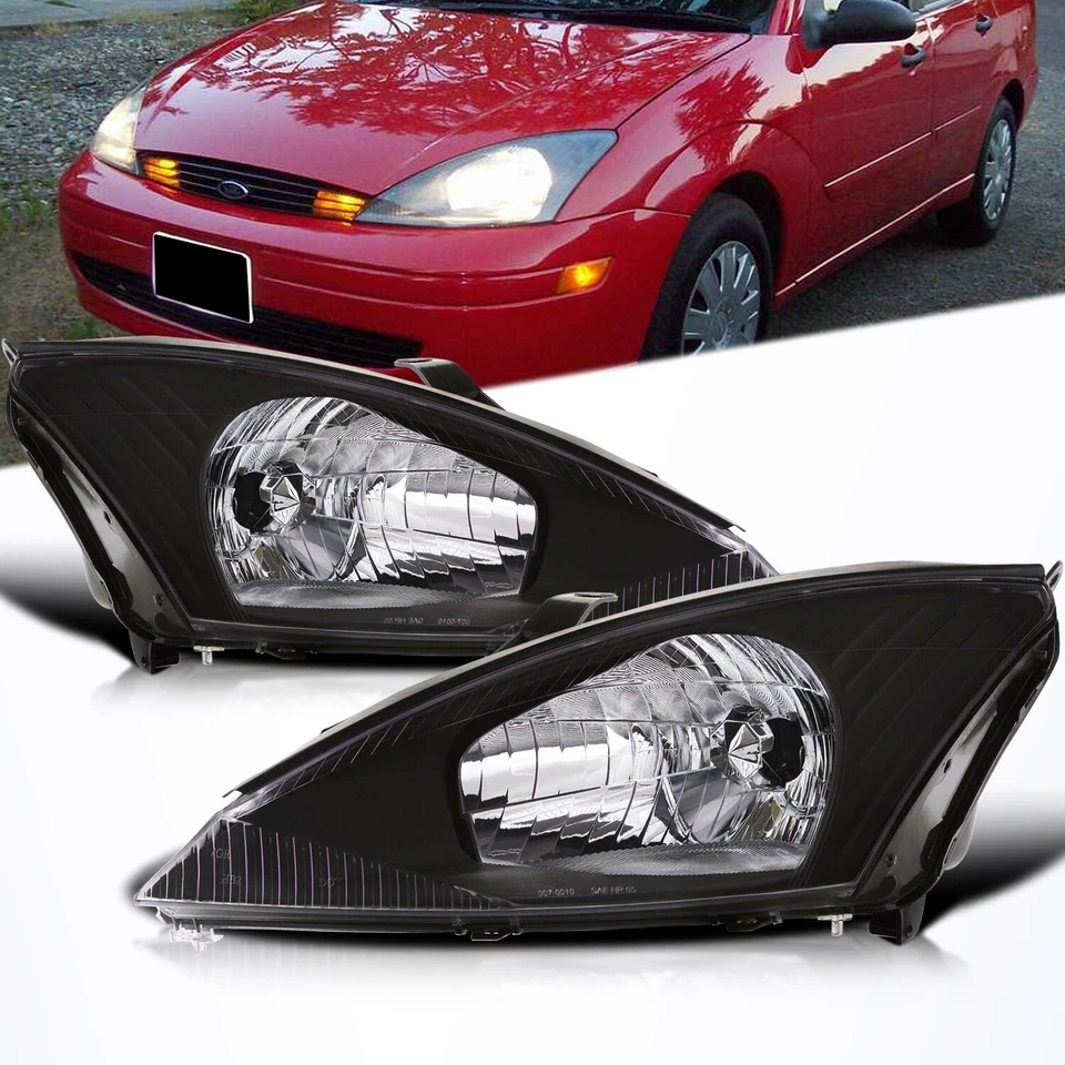 Para Ford Focus 2000-2004 Carcasa Halógena Negra Faros Transparentes Repuesto L+R Foto 1 de 4