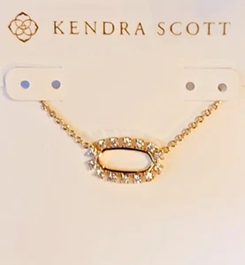 Kendra Scott Elisa Gold Tone Open Frame Necklace in Clear Crystal NEW w Pouch - Picture 1 of 3