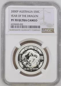 2000 50 Cents Australia Lunar - Year of the Dragon 1/2 Oz -PROOF NGC PF70 UC - Picture 1 of 5