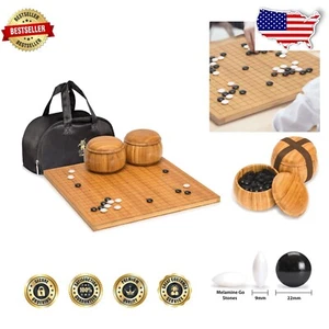 Complete Bamboo Go Game Set with 19x19 Board, Melamine Stones & Tutorial Booklet - Picture 1 of 11