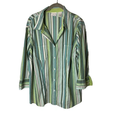 Camisa Covington Talla Grande 20W Top Blusa Mangas 3/4 Elastizada Mezcla Algodón Rayas Foto 1 de 4