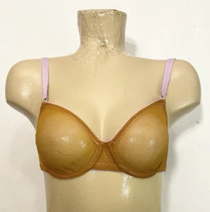 Dora Larson Bra 34 C 34C Beige Sheer Cups Purple Straps Underwires - Picture 1 of 7