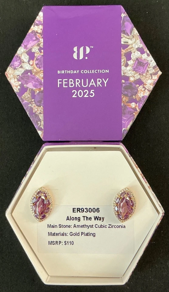 Pendiente Bomb Party Feb 2025 “Along The Way” ER93006 Amatista Circonita cúbica Oro Foto 1 de 1