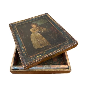 French Louis XVI Revival Gilt and Painted Wooden Box, Napoléon III Period, circa - Picture 1 of 14