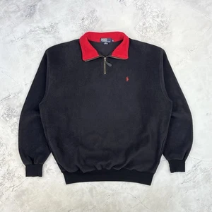 Vintage 90's Ralph Lauren Black 1/4 Zip Pullover Polar Sherpa Fleece Size XL - Picture 1 of 24