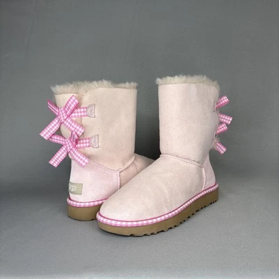 Women's UGG Boots Bailey Bow Gingham Seashell Pink Sz 7 Coquette 1101669 RARE! - Image 1 of 4
