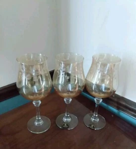 Set 3 Cristalleria Fumo Made Italy Crystal Amber Wine Water Glasses Iridescent - Picture 1 of 8