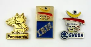 1992 Barcelona Olympic Games Panasonic Skoda IMB Set Sponsors Pins Logo & Mascot - Picture 1 of 7