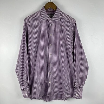 Eton Рубашка Мужская 44 17 1/2 Современная многоцветная клетка на пуговицах Розовый Белый - Изображение 1 из 4