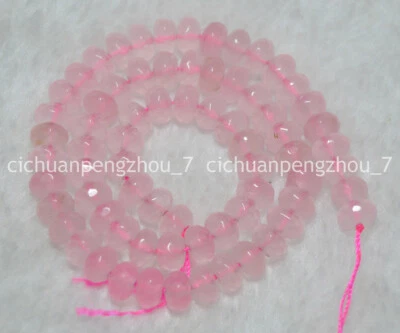 Wholesale Natural 5x8mm Faceted Pink Rose Quartz Gems Rondelle Loose Beads 15'' - Image 1 of 4
