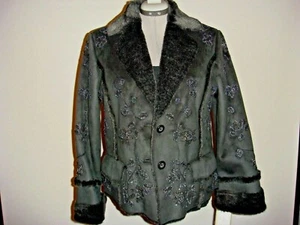 NWTTERRY LEWIS WOMANS FAUX SHERLING COAT Embellished w/ Embroidery Jewels Sequin - Picture 1 of 11