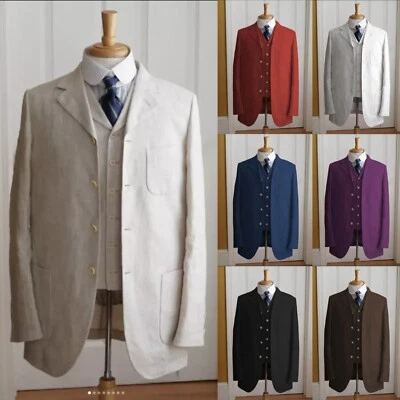 Trajes de lino vintage para hombre 3 piezas verano playa novio esmoquin cena fiesta blazer Foto 1 de 4