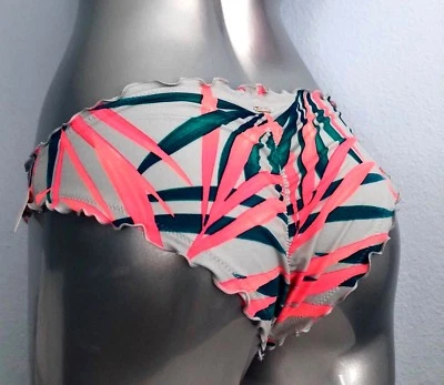 ROSA Victoria's Secret Gris Plata Tropical Volantes Mini Bikini Parte Inferior Descarada S Foto 1 de 4