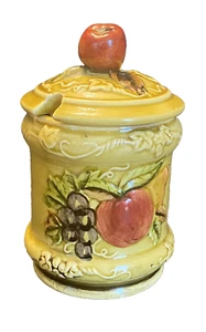 Vintage Lefton Green Apple Jam Sauce Jar Pot w/ Lid & Japan Marked Spoon #4127 - Picture 1 of 6