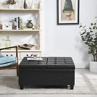 Large Square Faux Leather Storage Ottoman Coffee Table For Living Room & Bed