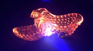 Glass Shoe Orange/yellow  Hobnail Cat Head Uranium Vintage - Picture 1 of 14