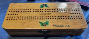Vintage Cribbage Board Travel Set Compact Handmade Wood Box Playing Cards 6 Pegs - Picture 1 of 4