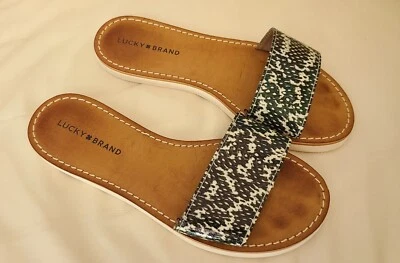 Lucky Brand Deldonna 黑色白色蛇皮印花牛津拖鞋凉鞋 — 第 1/4 张图片