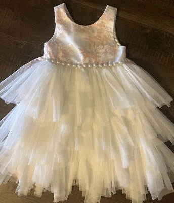 Vestido Formal Princesa Americana Talla 4 Ocasión Especial Perlas Encaje Rosa Crema Foto 1 de 4