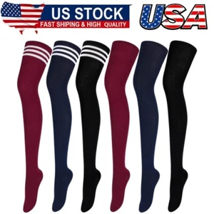 Girls Ladies Women Thigh High Over the Knee Socks Extra Long Cotton Stockings - Picture 1 of 10